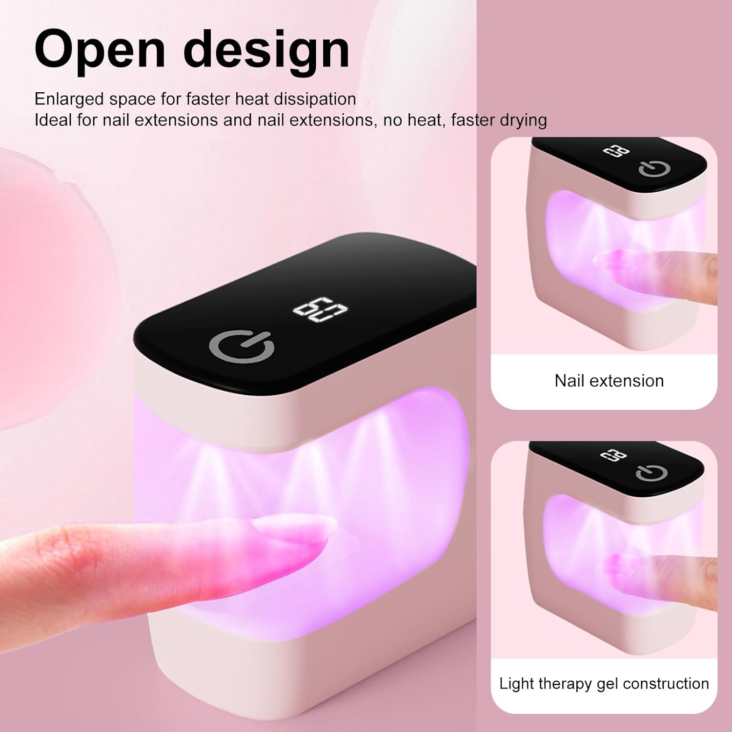 Erconsso Nail UV Light - LED Lamps for Gel Polish - Mini Manicure Curing Device for Home Salon Travel Enthusiasts Workshop Activities Ladies Women Busy Professionals - Pink image number 5