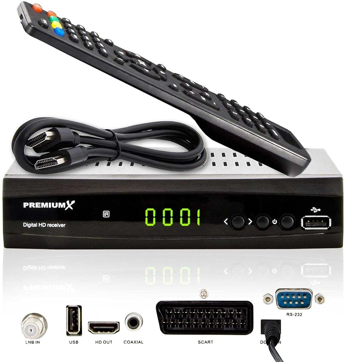 Premiumx Satellite Receiver HD 521 FTA Digital SAT TV Receiver DVB-S2 Fullhd HDMI SCART 2X USB Multimedia Player 12V External Power Supply image number 1
