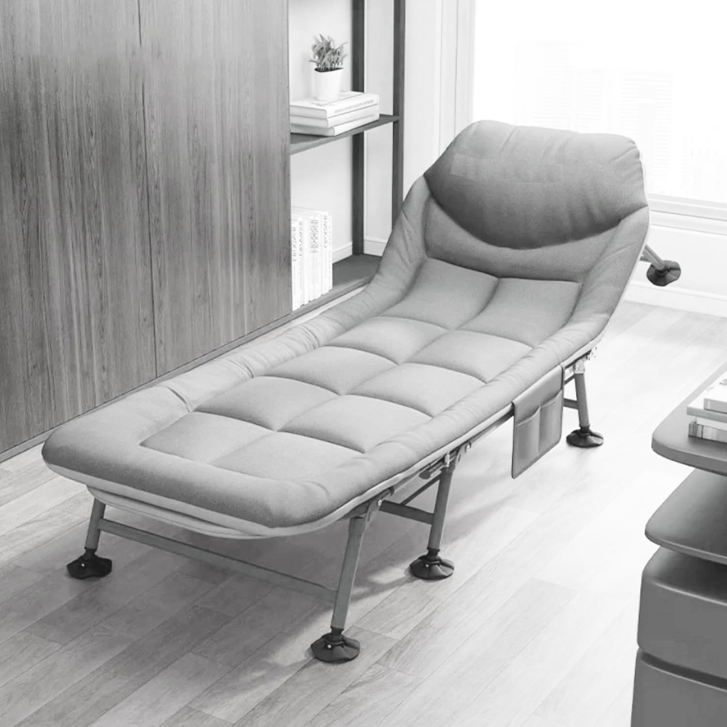 Camping Cot with Cushion and Pillow, 8 Legs Comfortable Folding Bed with Mattress for Adults, 6 Angle Luxury Recliner Lounge Chair Sleeping Mattress Indoor Outdoor Office Lounger Adult Beach Bed image number 4