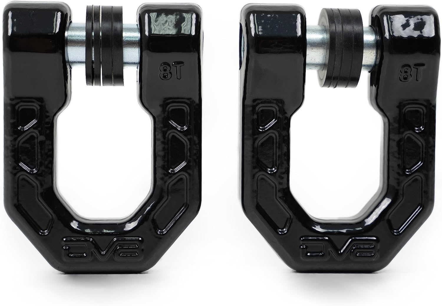 DV8 Offroad Elite Series D-Ring Shackles | Pair | 8 Ton Working Load Limit | (4) ⅛&rdquo; & (4) 3/16&rdquo; Isolators Included | 1&1/16&rdquo; Thick Forged Steel D-Ring (Black) image number 1