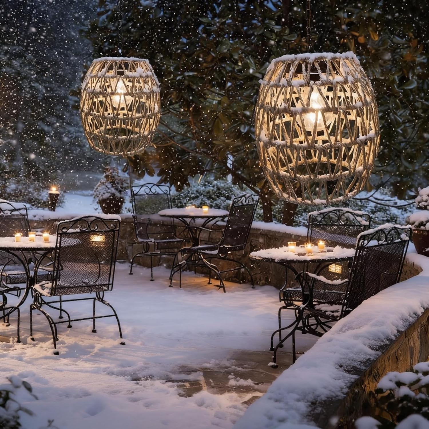 Pearlstar Solar Lights for Outdoor Hanging, Rattan Solar Lanterns for Outdoor Use with Chain, Lanterns Outdoor Weatherproof, Boho Decoration for Garden, Balcony, Patio, Courtyard and Table image number 6