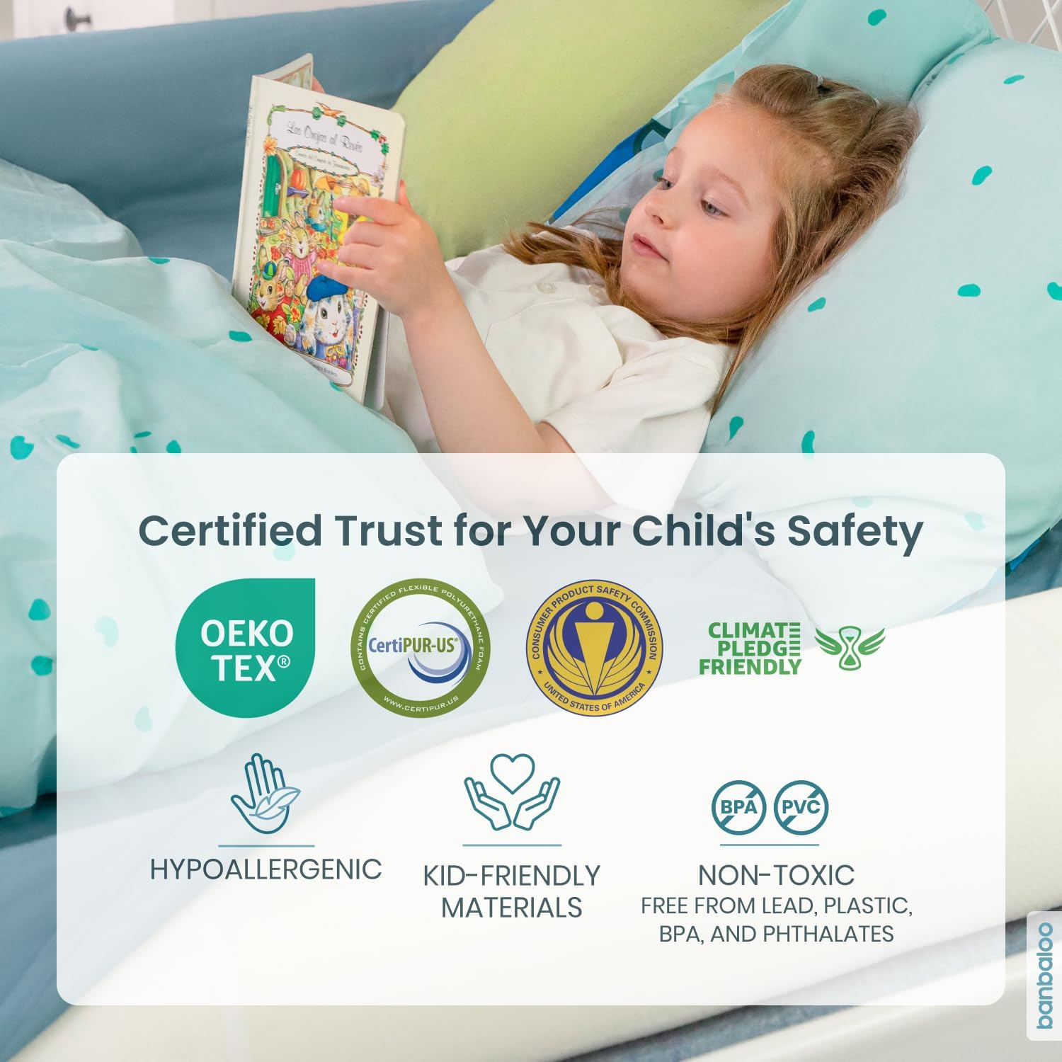 BANBALOO - Pack of 2 - Safety Barrier for Cots - Non-Slip Foam Railing for Travel for Double Beds 150 Cm 180 Cm Nest, Teepee and Montessori image number 2