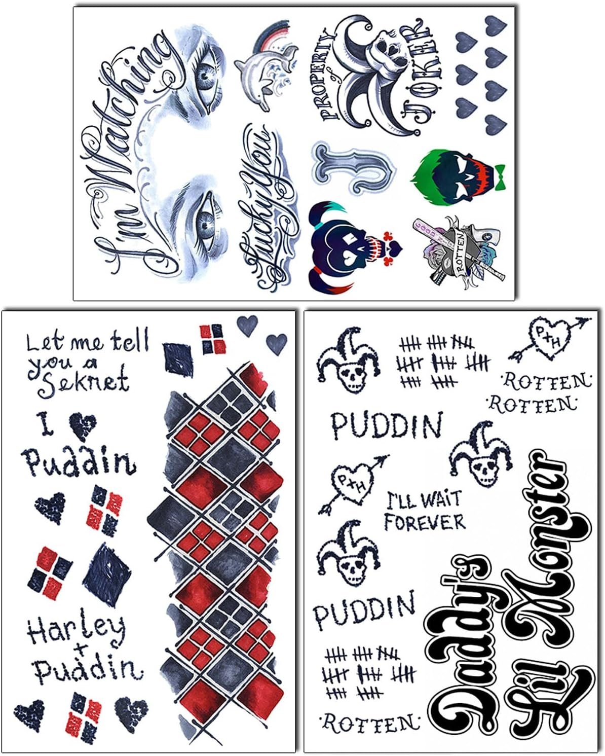 3 Sheets Temporary Tattoos Tattoo Sticker Perfect for Halloween,Cosplay, Costumes and Party Accessories