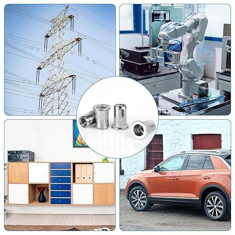 100 Pcs M6 Stainless Rivet Nuts, Rivnuts Set, Flat Head, Steel Rivet Nuts, for Automotive, Furniture, Decoration image number 2