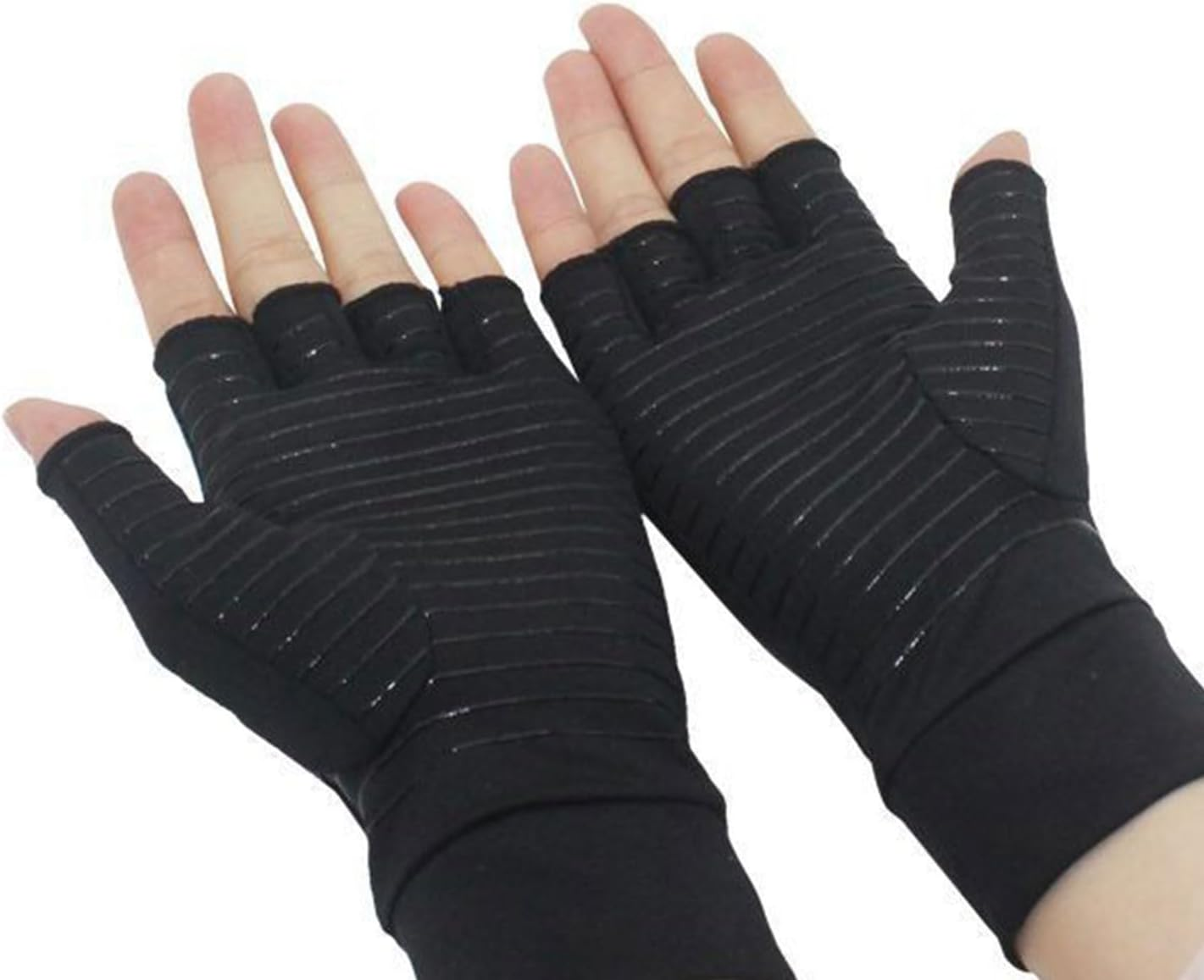 Xolixorium Copper Compression Gloves for Arthritis Pain Relief & Carpal Tunnel Support, Open Finger Design with High Copper Content, RSI Computer Typing Gloves, Size L - 1 Pair image number 2