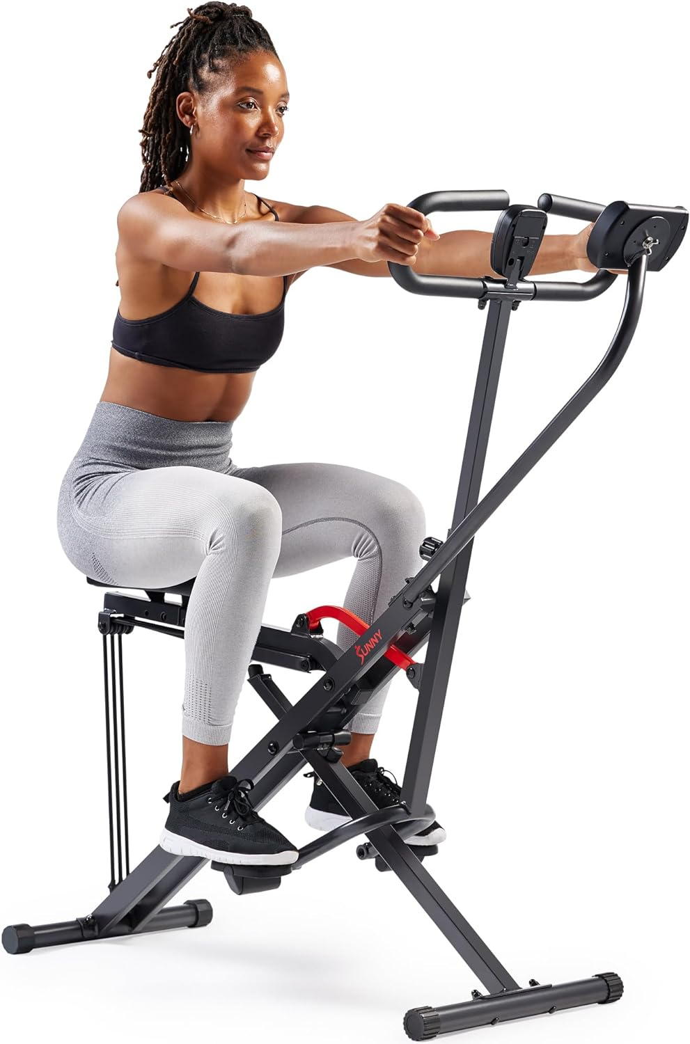 Sunny Health & Fitness Row-N-Ride Squat Assist Trainer for Glutes Workout with Adjustable Resistance, Easy Setup & Foldable Exercise Equipment, Glute & Leg Exercise Machine
