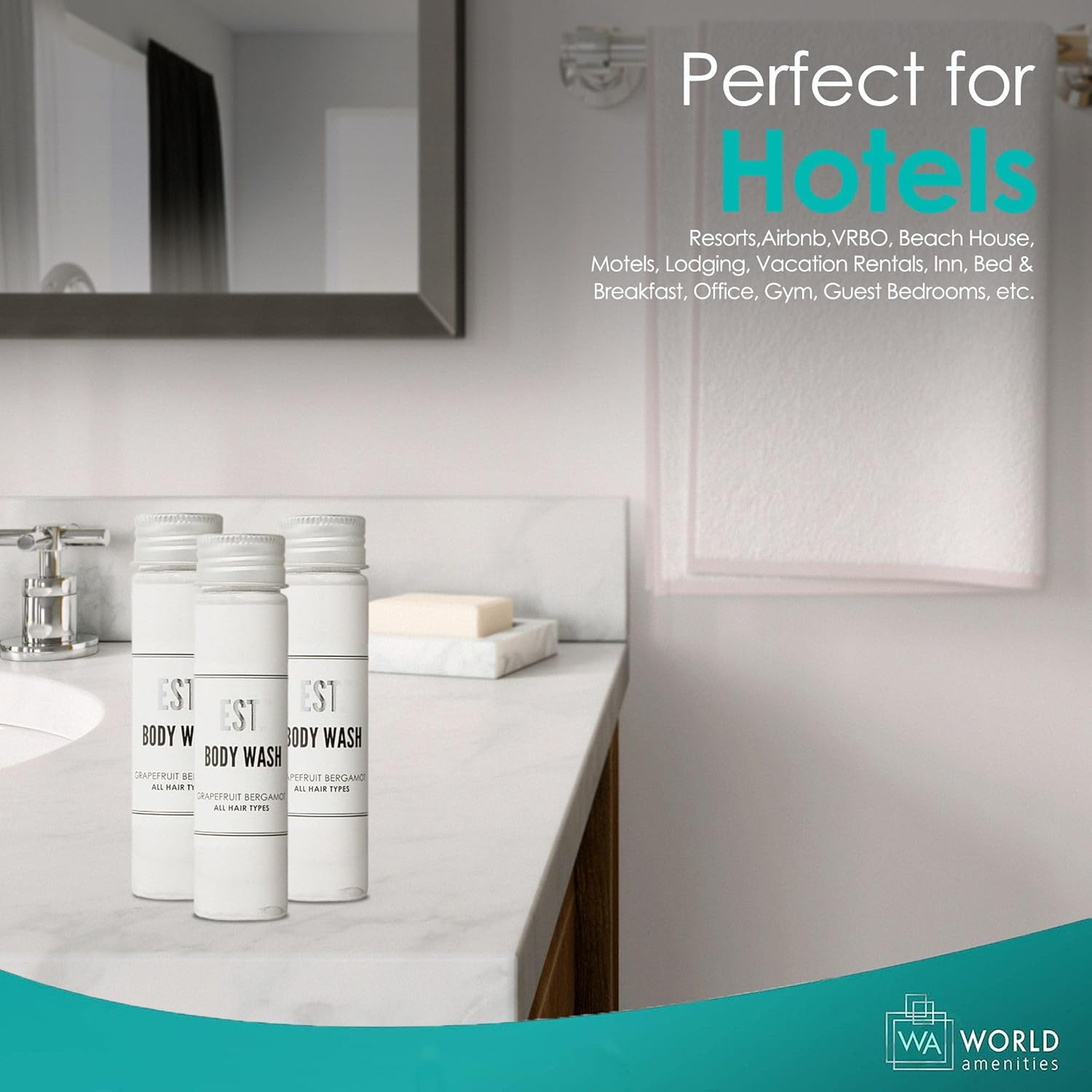 World Amenities EST. Body Wash with Grapefruit-Bergamot Fragrance, Biodegradable/Recyclable Bottle with Screw Top, 1.41Oz / 40Ml , Pack of 48 image number 6