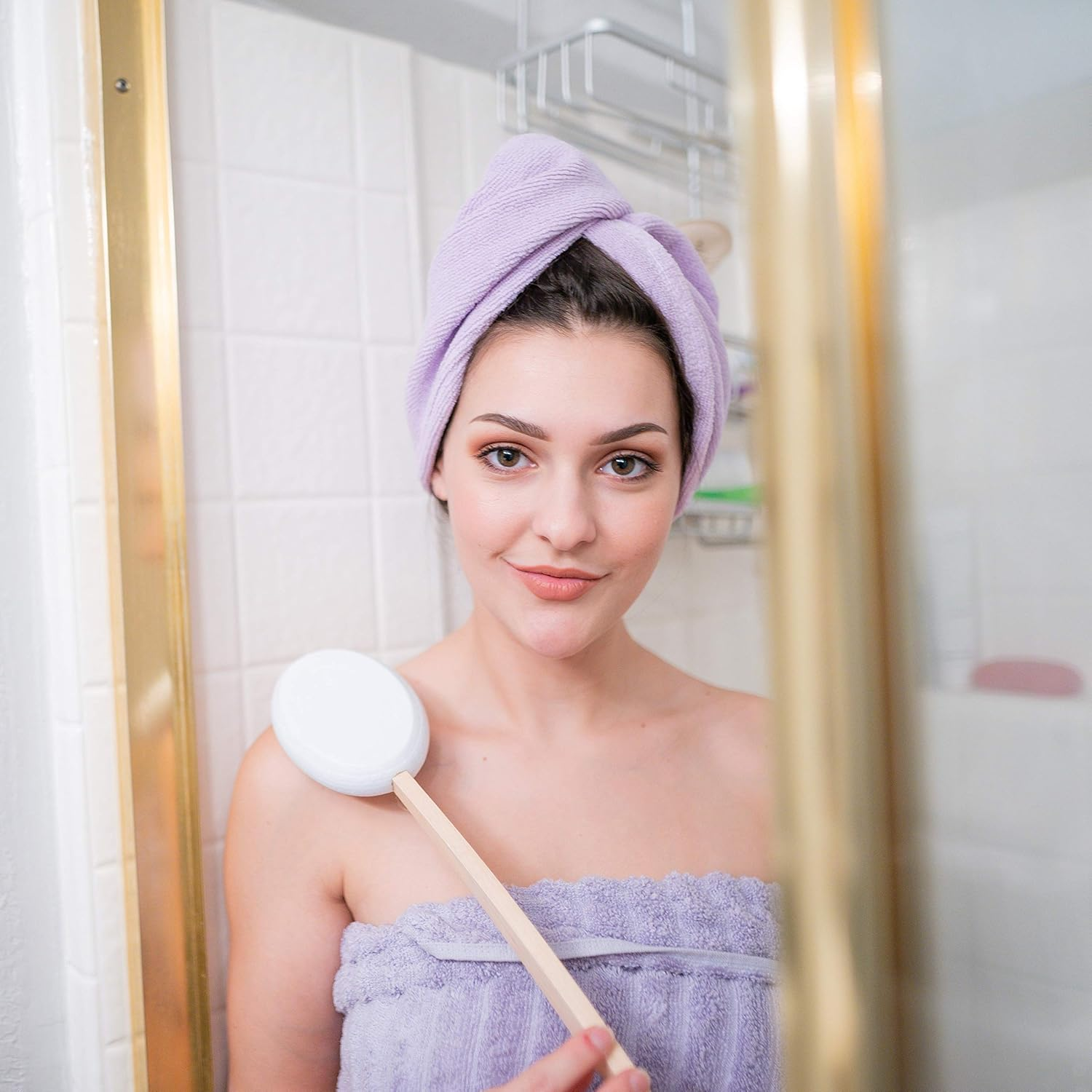 Grannaturals Long Curved Easy Reach Wooden Handle Body Brush for Suntan, Sunless Self-Tanning, Skin Cream, Acne, Body Wash - Elderly Aid image number 4