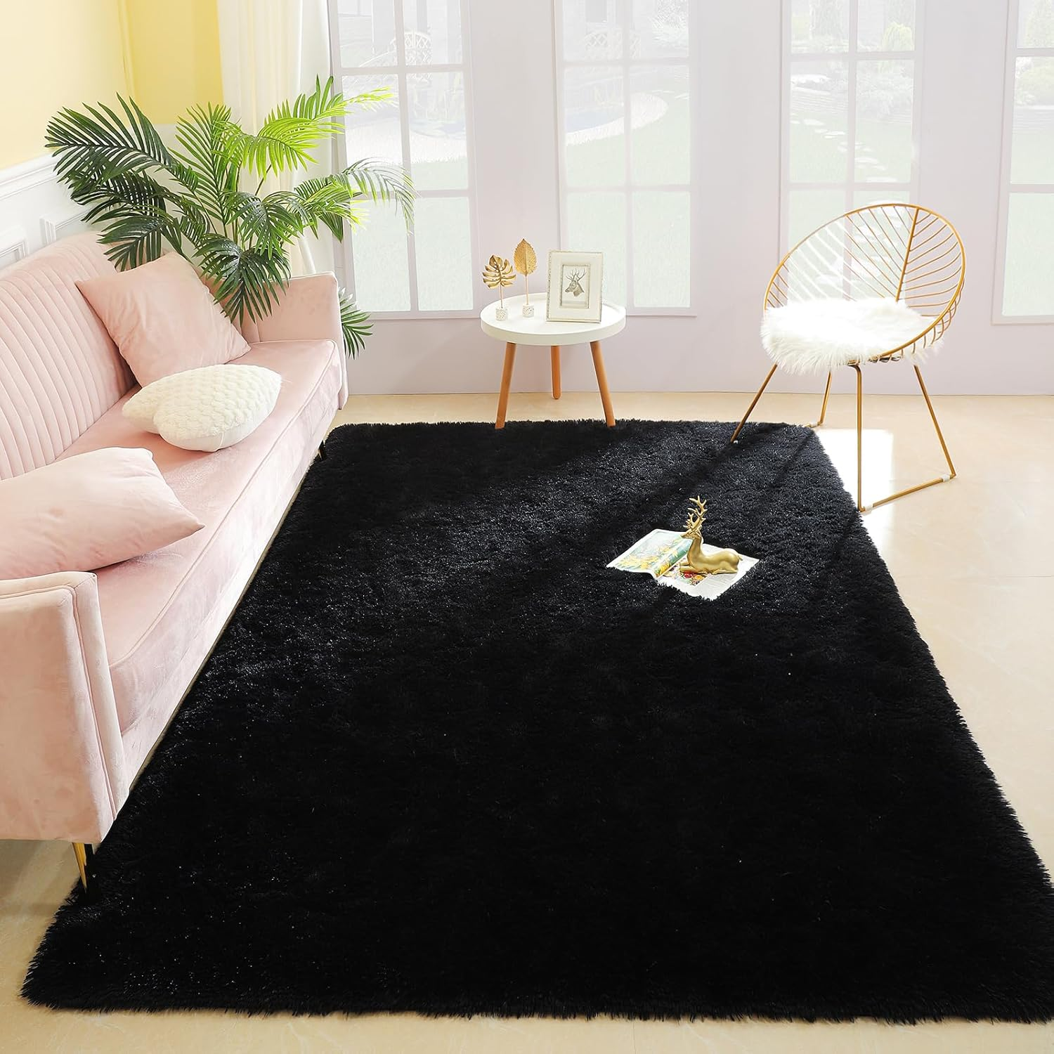 Oval Shaggy Bedroom Rug 2.6 X 5.2 Feet Fluffy Area Rugs for Girls Boys Kids Room Nursery Floor Carpet Home Decoration, Cream