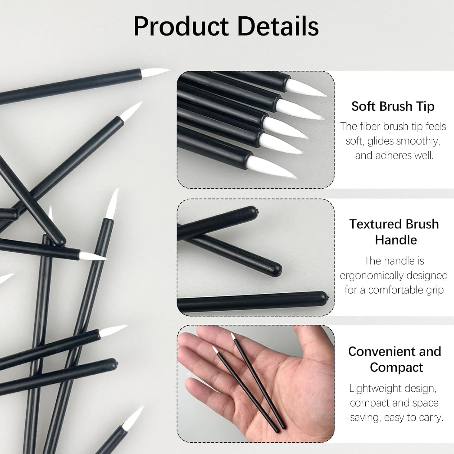 Jaasuee 100PCS Black Disposable Eyeliner Brushes, Cosmetic Eye Wands for Eyeliners, Lip Liners, Eye Makeup, Eyelashes, and Detail Painting, Makeup Brush Applicators image number 4