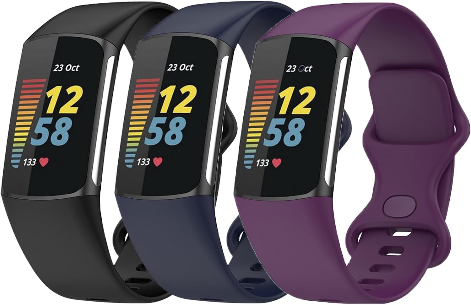 3 Pack Sport Bands for Fitbit Charge 6 Band/For Fitbit Charge 5 Band Women Men, Soft Silicone Strap Replacement Wristbands