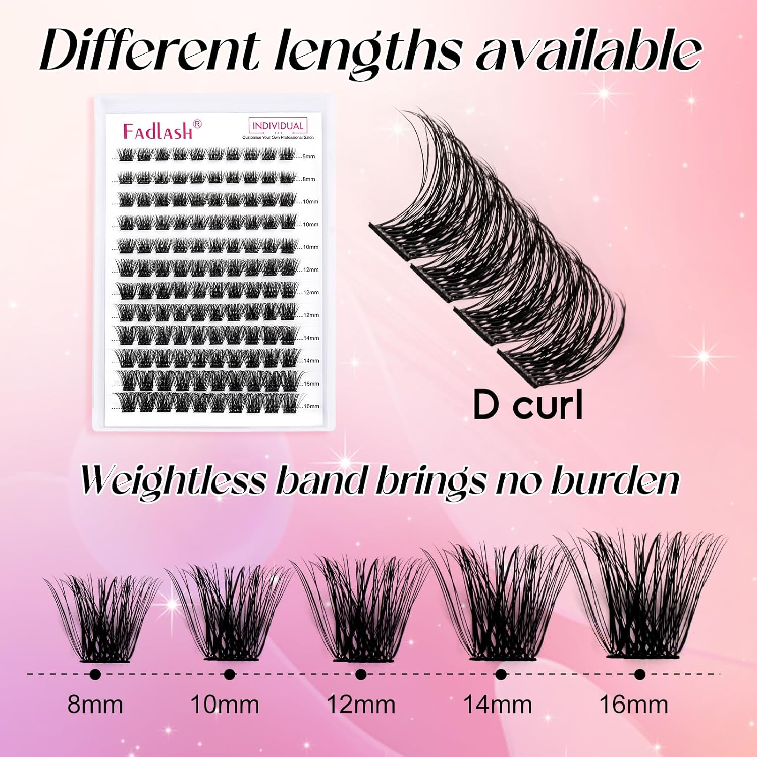 Lash Clusters DIY Eyelash Extensions Clusters Lashes D Curl 0.07 Natural Individual Lash Extensions Mixed Tray False Eyelashes Soft & Strong Thin Band DIY at Home (F32-07-D, 8-16Mm) image number 1
