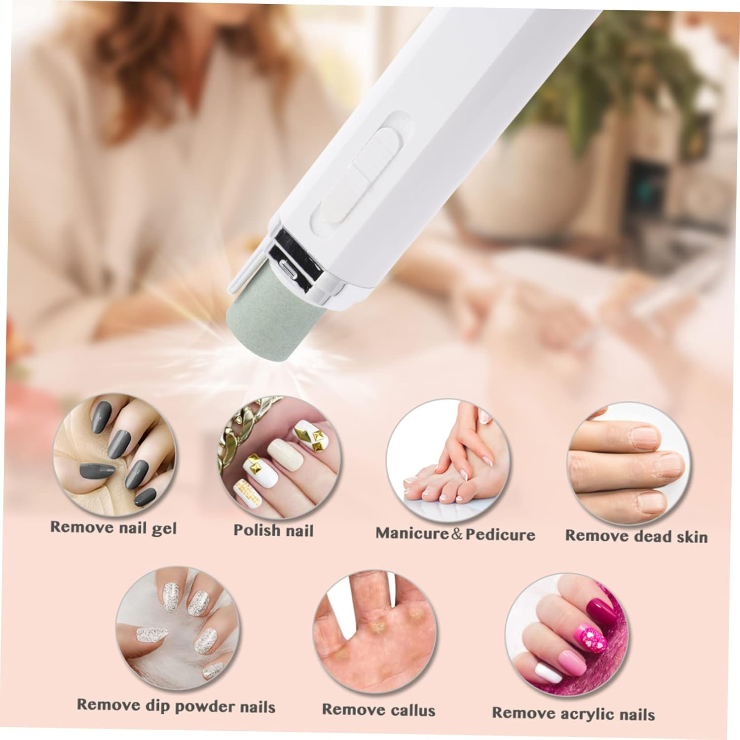 HEALEEP Electric Nail Grinder Nail Drill Machine Battery Operated Portable Manicure Tool EVA Grinding Head Multi-Function Mini White Abs for Home and Travel image number 1