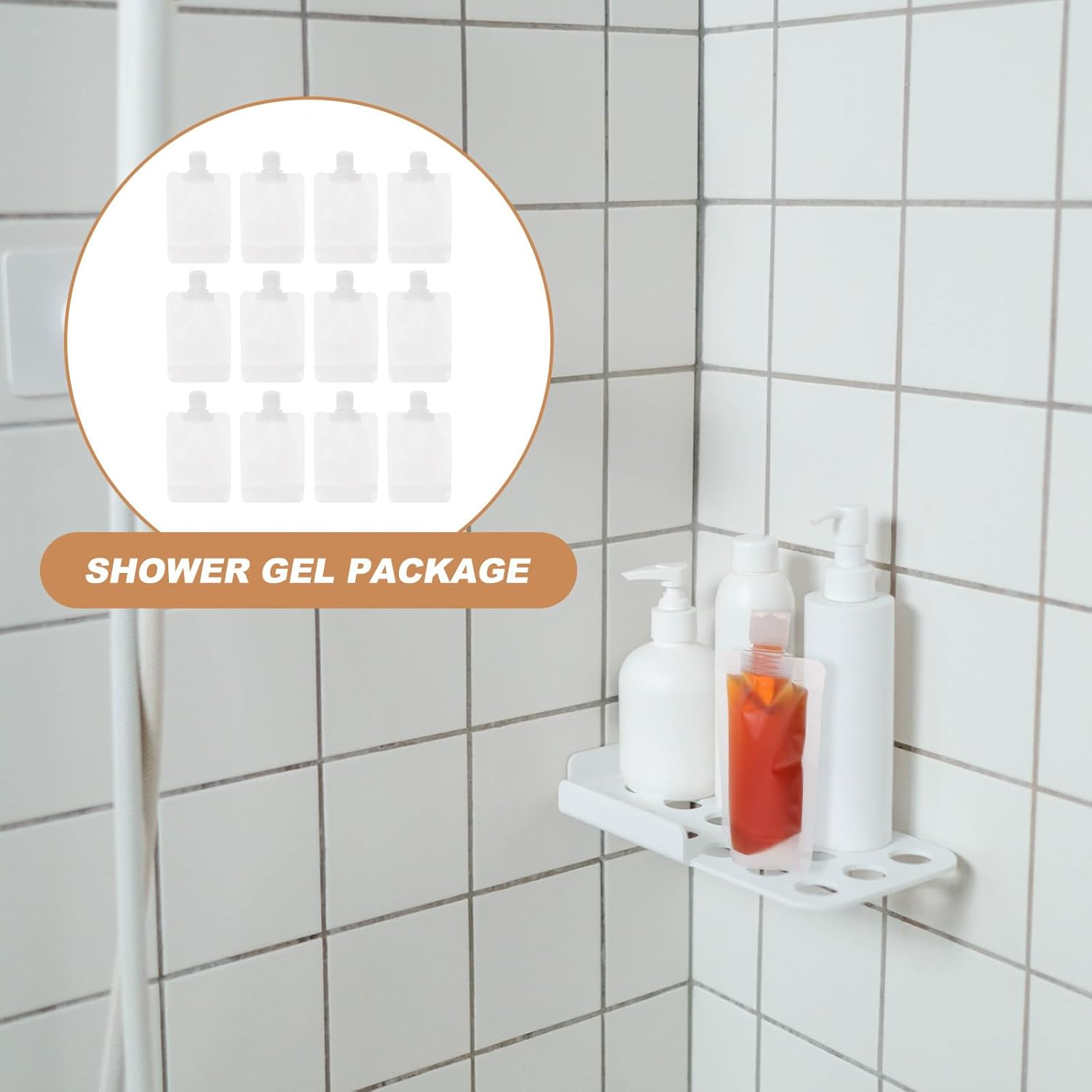 GALPADA 12Pcs 100ML Leakproof Travel Lotion Pouches with Flip Cap, Portable Refillable Squeezable Cosmetic Containers for Toiletries and Shampoo, White Self-Standing Bags for Travel And image number 2