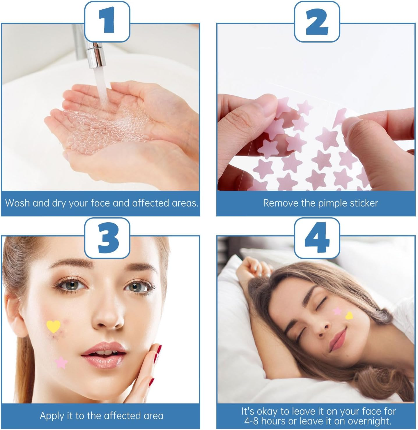 288Pcs Hydrocolloid Acne Patches, Multiple Colors Star Pimple Patch Pimple Patches, Cute Acne Patches in Multiple Sizes for Day and Night (2 Sheets * 4 Patterns) image number 2