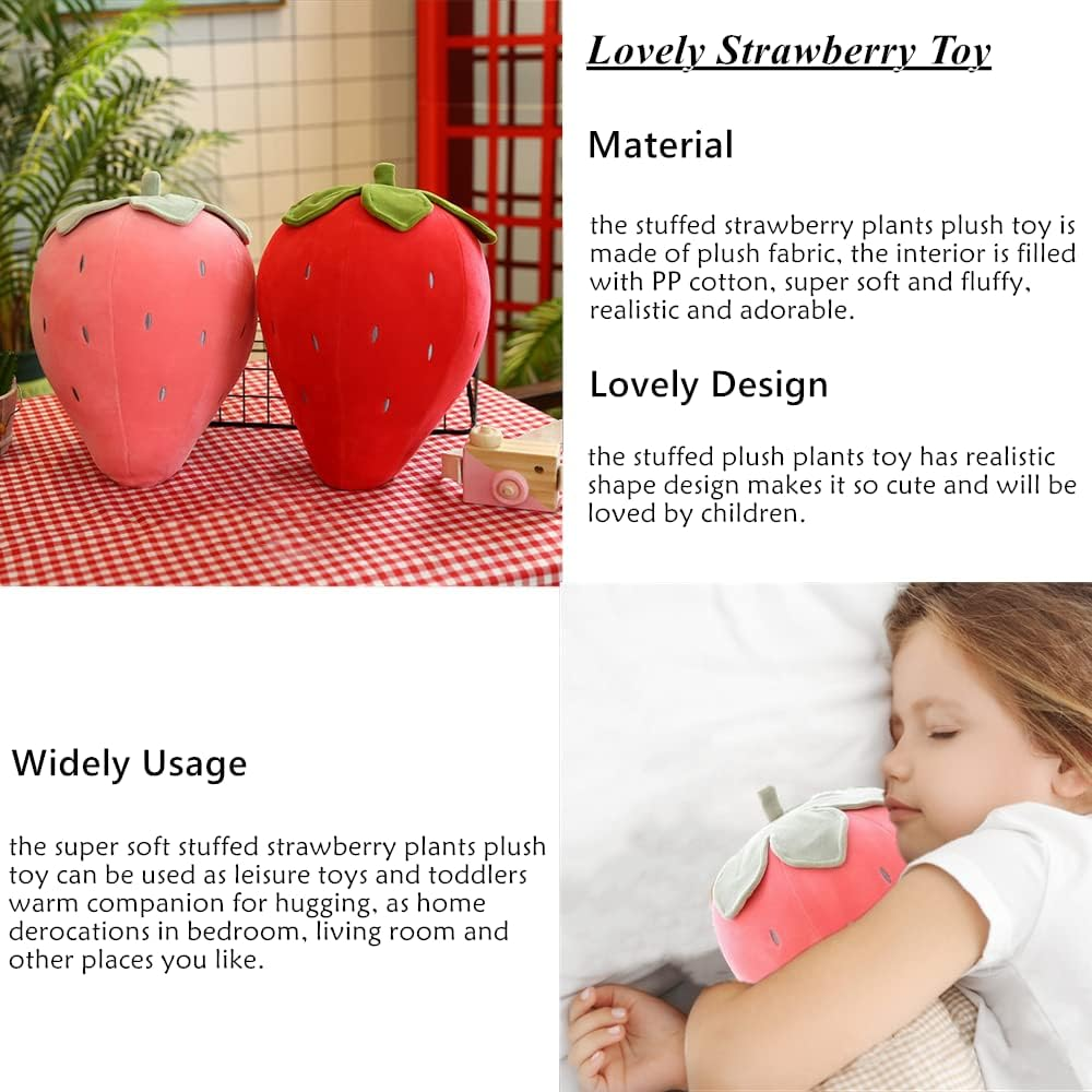 AUCOOMA Soft Fruit Stuffed Strawberry Plush Pillow, Cute Pink Plush Toy for Kids, 10" image number 5