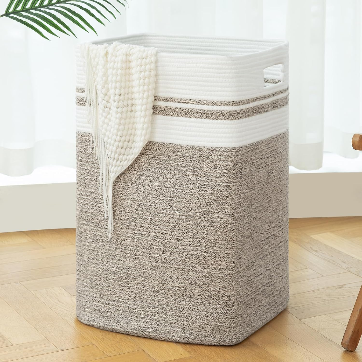 OIAHOMY Laundry Hamper, Large Laundry Basket 91L, Clothes Storage Basket for Blankets-Yellow, Yellow Variegated, FYL-D-P-02 image number 6