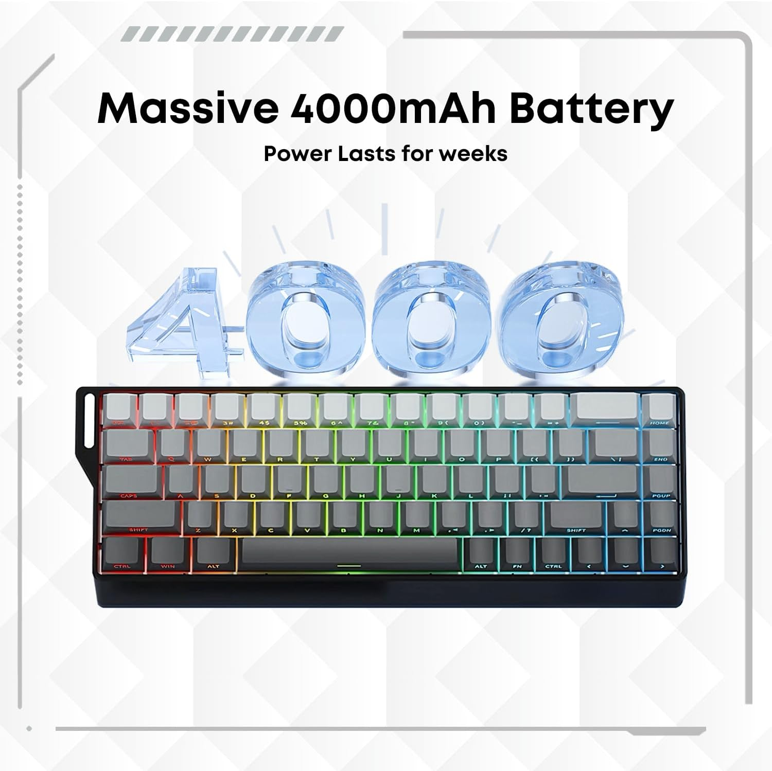 60% Wireless Mechanical Keyboard, MACHNIVO K15 68 Keys PC Gaming Keyboard, 2.4Ghz/Bluetooth/Usb-C, RGB Hot Swappable Side Printed Keyboard Compatible with Windows/Mac (Linear Ivory Switch, Black)