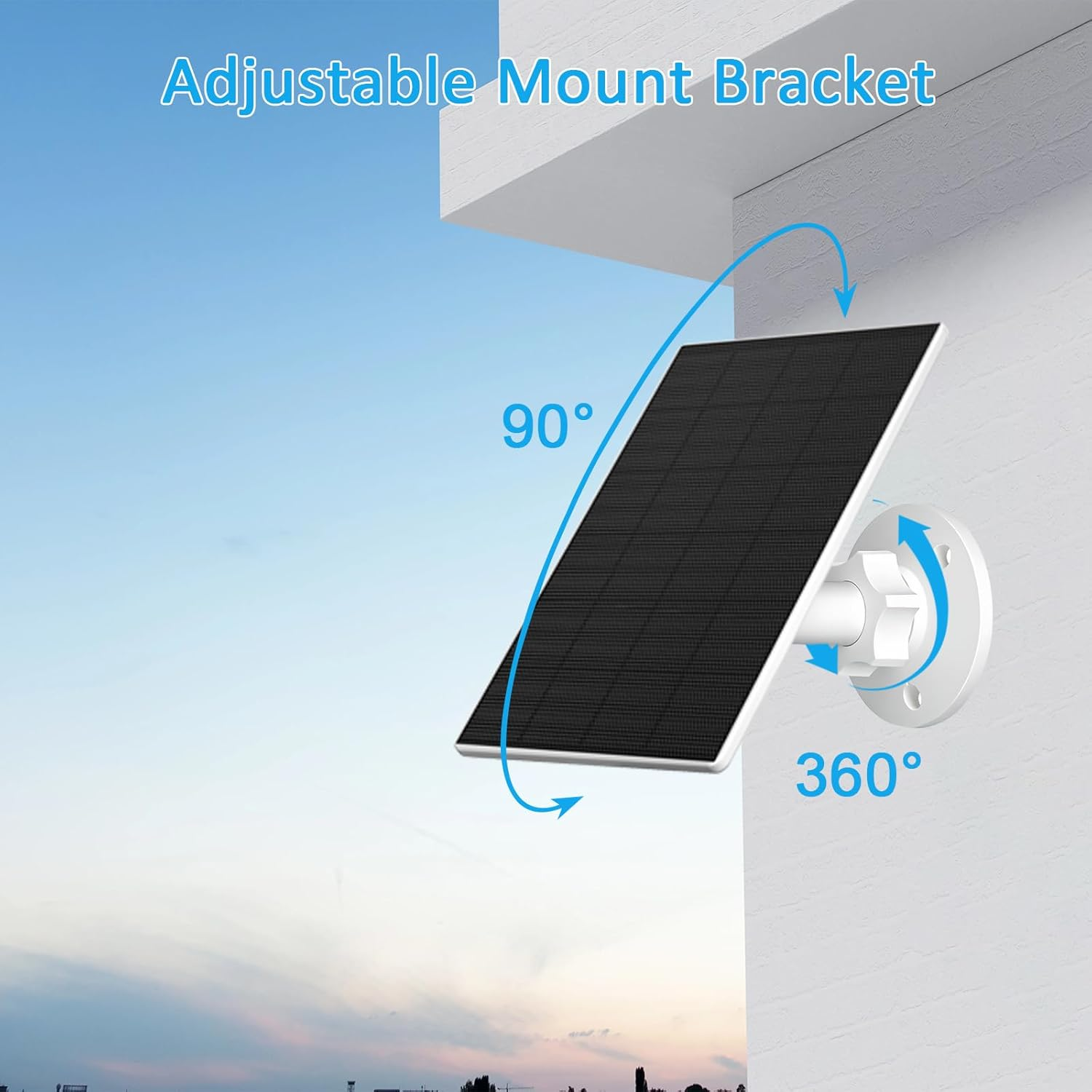 VUEBEE 2W Solar Panel for Security Camera Outdoor, USB/USB-C Charger with IP65 Waterproof, 360&deg; Adjustable Mount & 7.2Ft Cable, Compatible with Rechargeable Battery Cameras (2 Pack, White) - 2W-2Pack image number 5