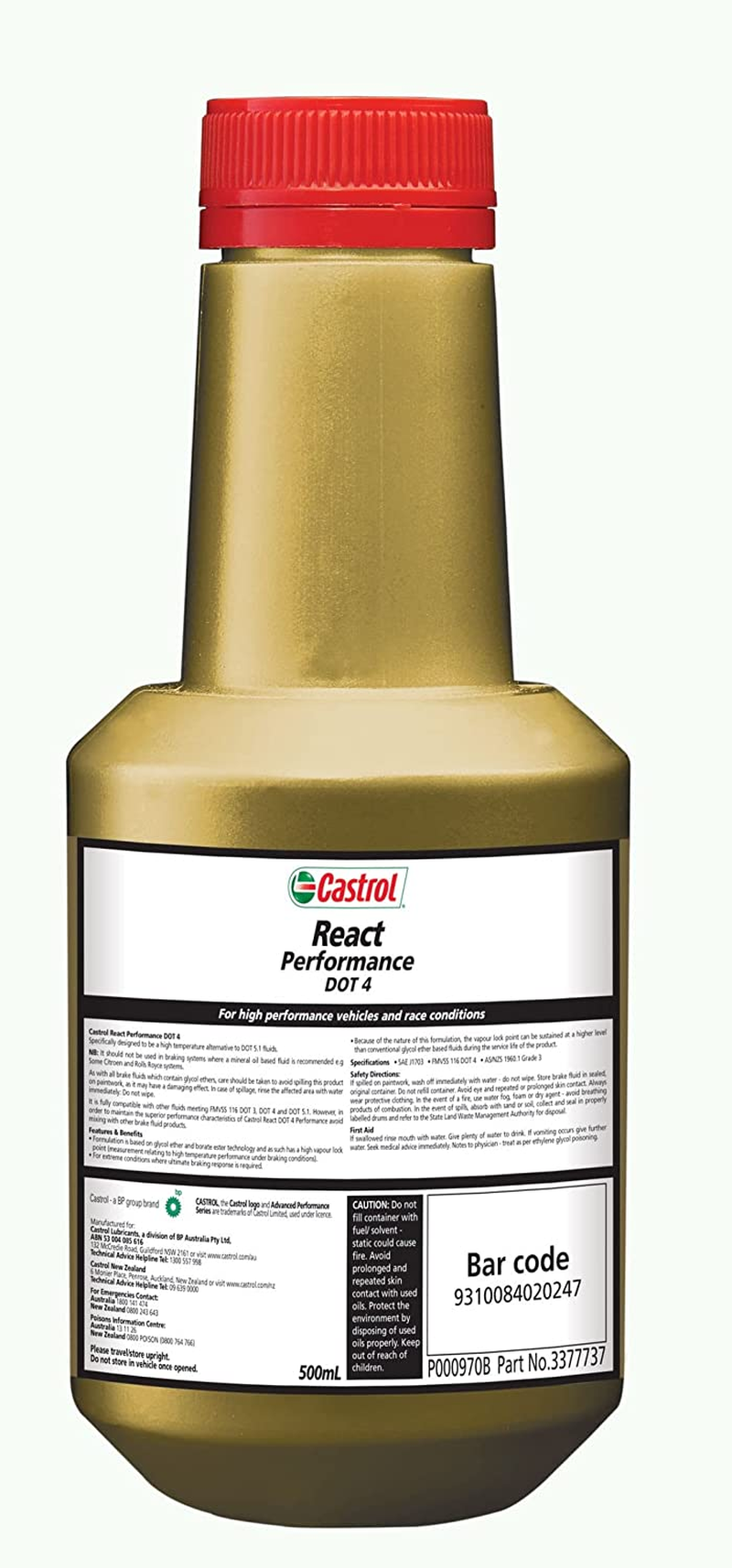 Castrol React Performance DOT 4 Brake Fluid 500Ml