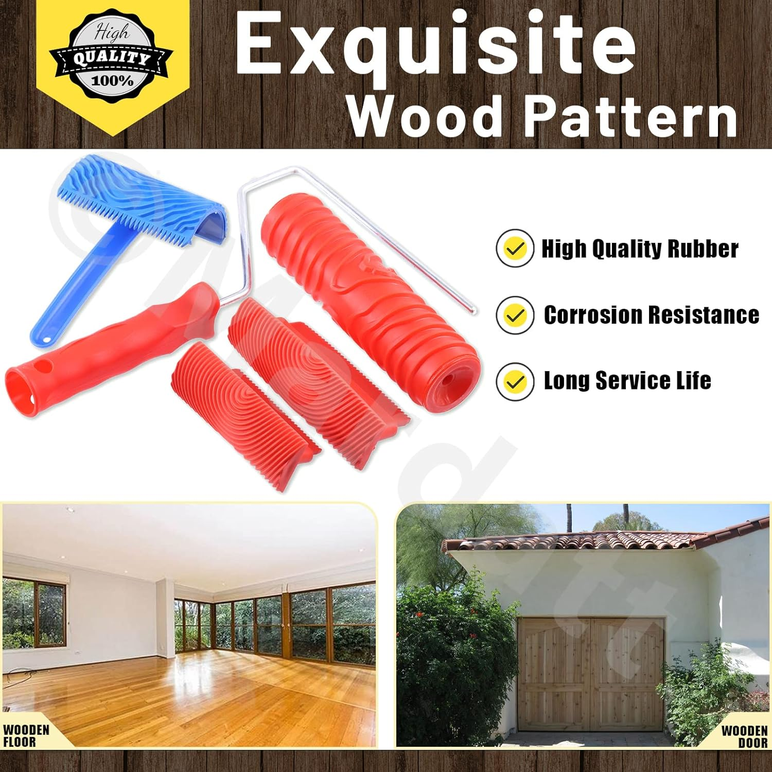 Wood Graining Painting Tool Set MS16 MS21 Rubber Empaistic Grain Pattern Roller Painter with Handle, Art Wallpaper Imitation Wood Texture Graining Tool for DIY Wall Room Decoration image number 1