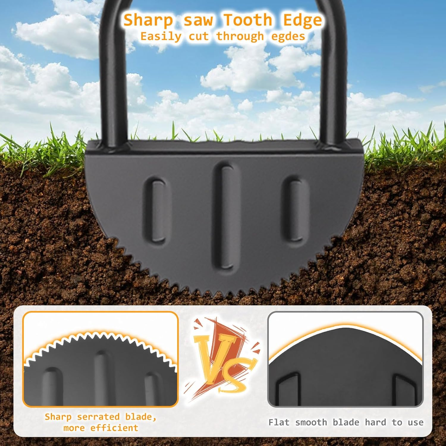 Ruaizel Saw-Tooth Edger Lawn Tool, Manual Grass Edger, Half Moon Lawn Edger with Soft Handle, Hand Steel Edger for Grass Yard Landscape Sidewalk image number 6