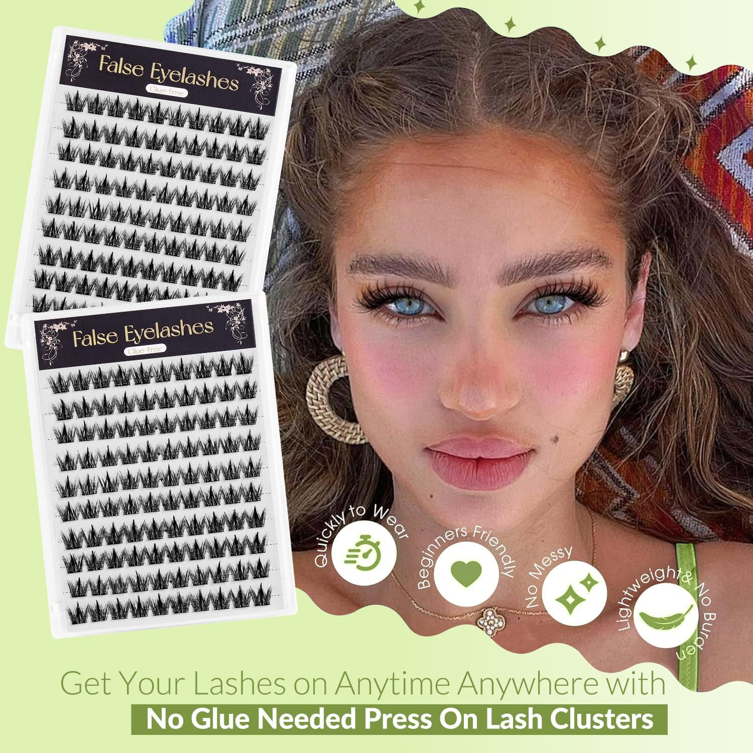Self Adhesive Eyelashes Natural Look Wispy Pre Glued Lash Clusters No Glue Needed Press on Lashes Adhesive Clusters Easy to Apply 11-13MM Adhesive Eyelashes with Lash Tweezers 100Pcs image number 6