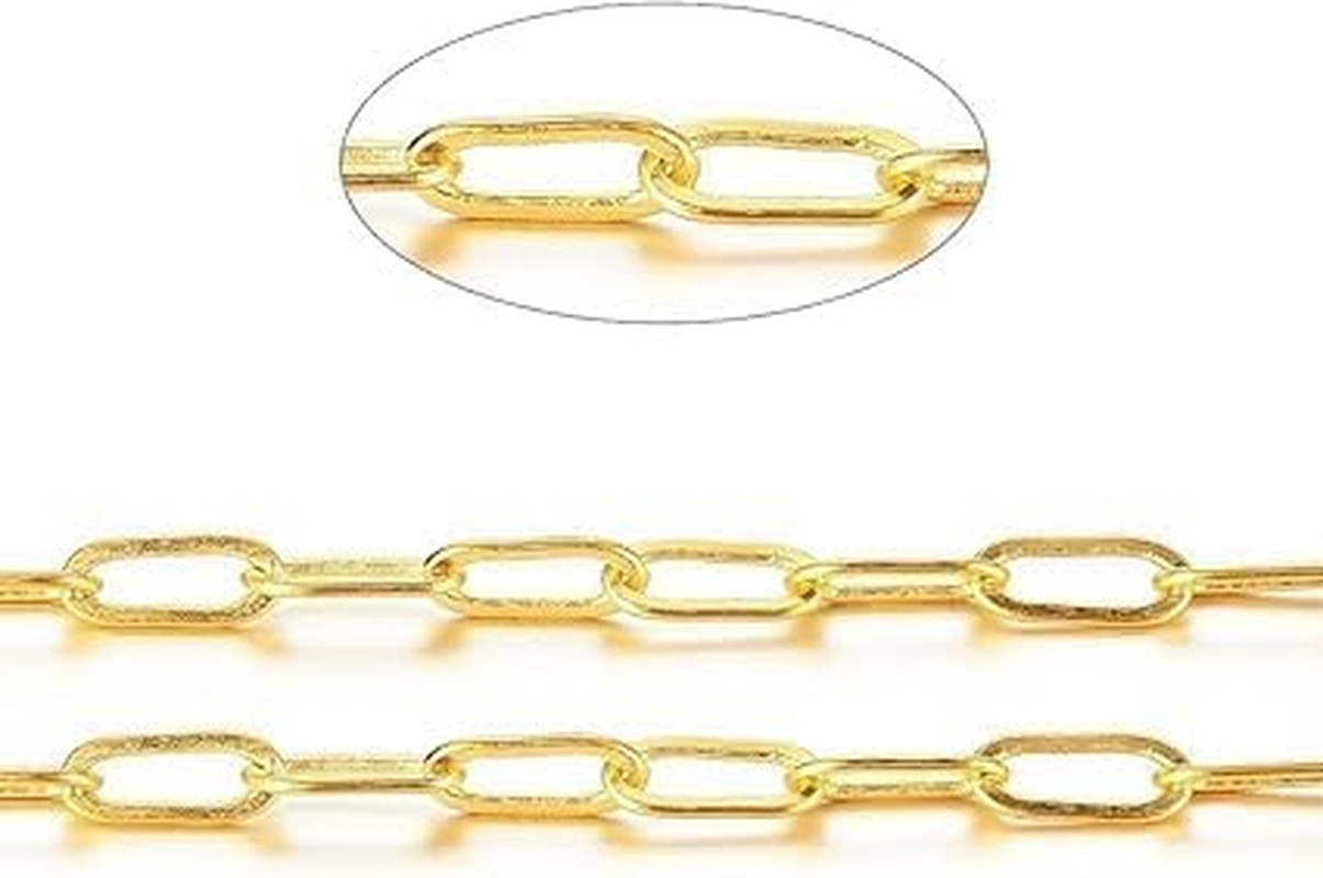 5 Meters Gold Paperclip Chains Stainless Steel Necklace Chains Bulk for Jewelry Making Brass Purse Jewelry Supplies Plated for DIY Necklace Making (Gold)