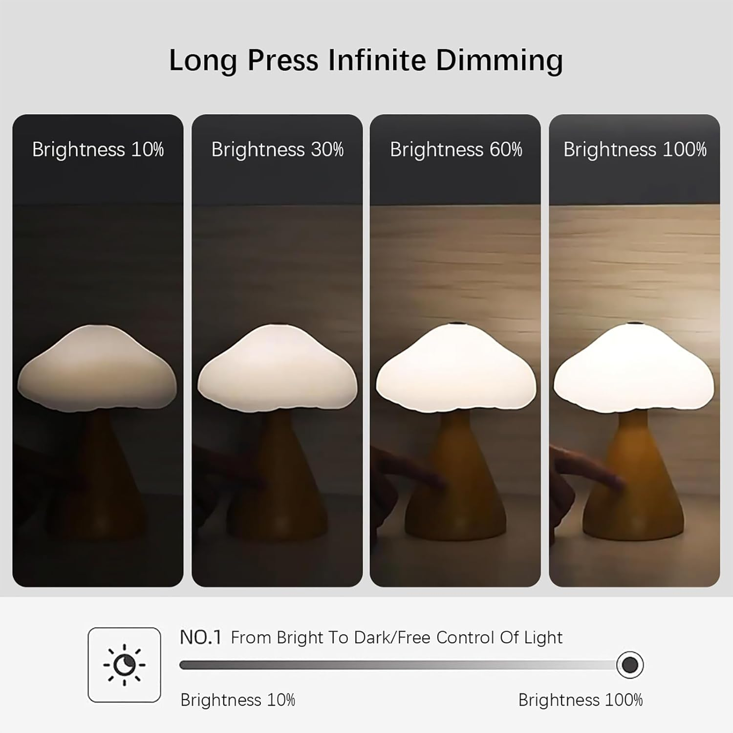 Shenzhi Tech LED Mushroom Table Lamp, USB Rechargeable Desk Lamp, Touch Controlled Dimmable Indoor Night Light for Home Decor Bedside Room (Wood Color) image number 6
