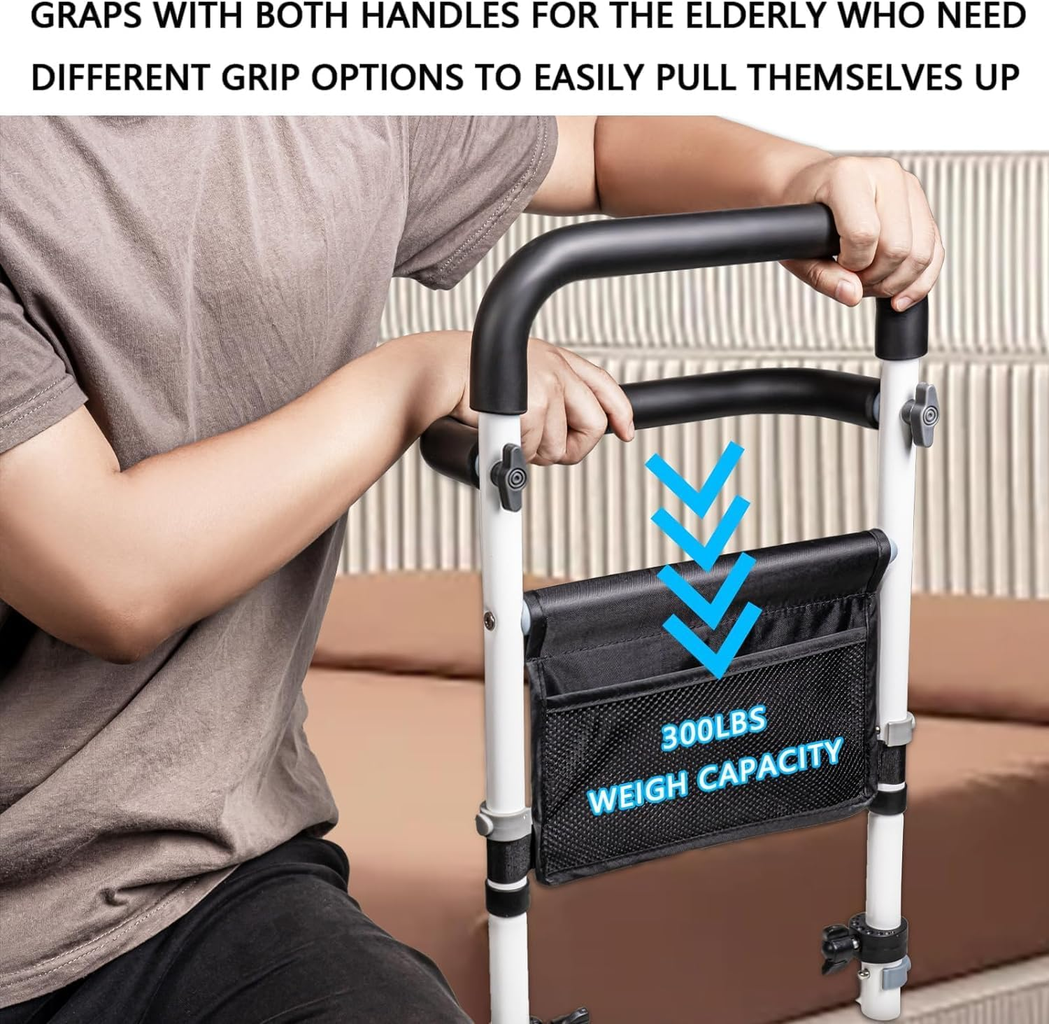 Bed Rails for Elderly Adults Safety with 2 Handles,Bed Assist Rail Adjustable Height for Seniors,Double Crossbeam Bed Cane with Side Rails for Maximum Safety and Support image number 6