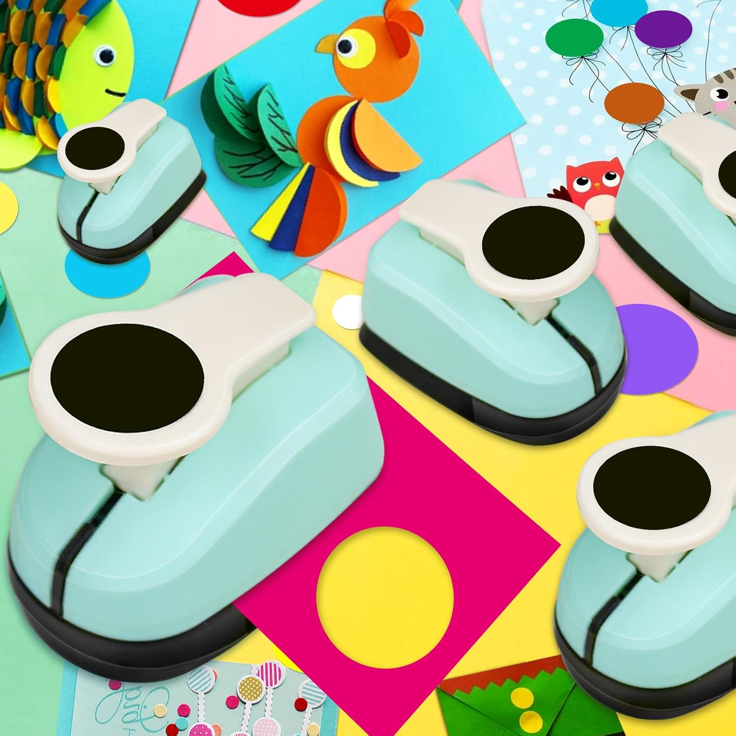 Circle Punch Set Circle Hole Puncher Paper Punches for Crafts 2 Inch Paper Punch 1.5 in Scrapbook Puncher 1 Inch Hole Punch 5/8 Inch Craft Punches 3/8 Inch Hole Punch image number 1