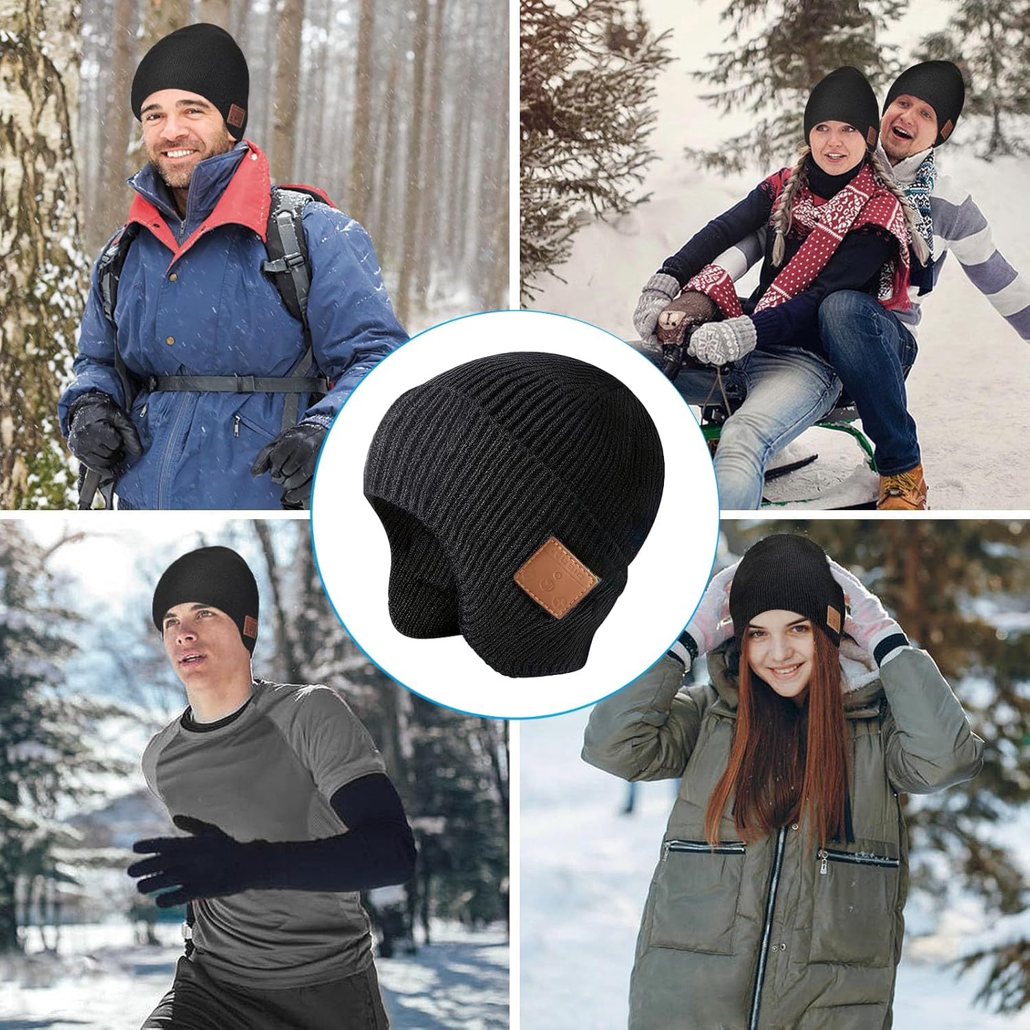 Lezhifeiwan Bluetooth Beanie Winter Hat with Built-In Wireless Headphones, Black, Music Controls, Warm Knit Cap for Sports and Outdoor Activities image number 5