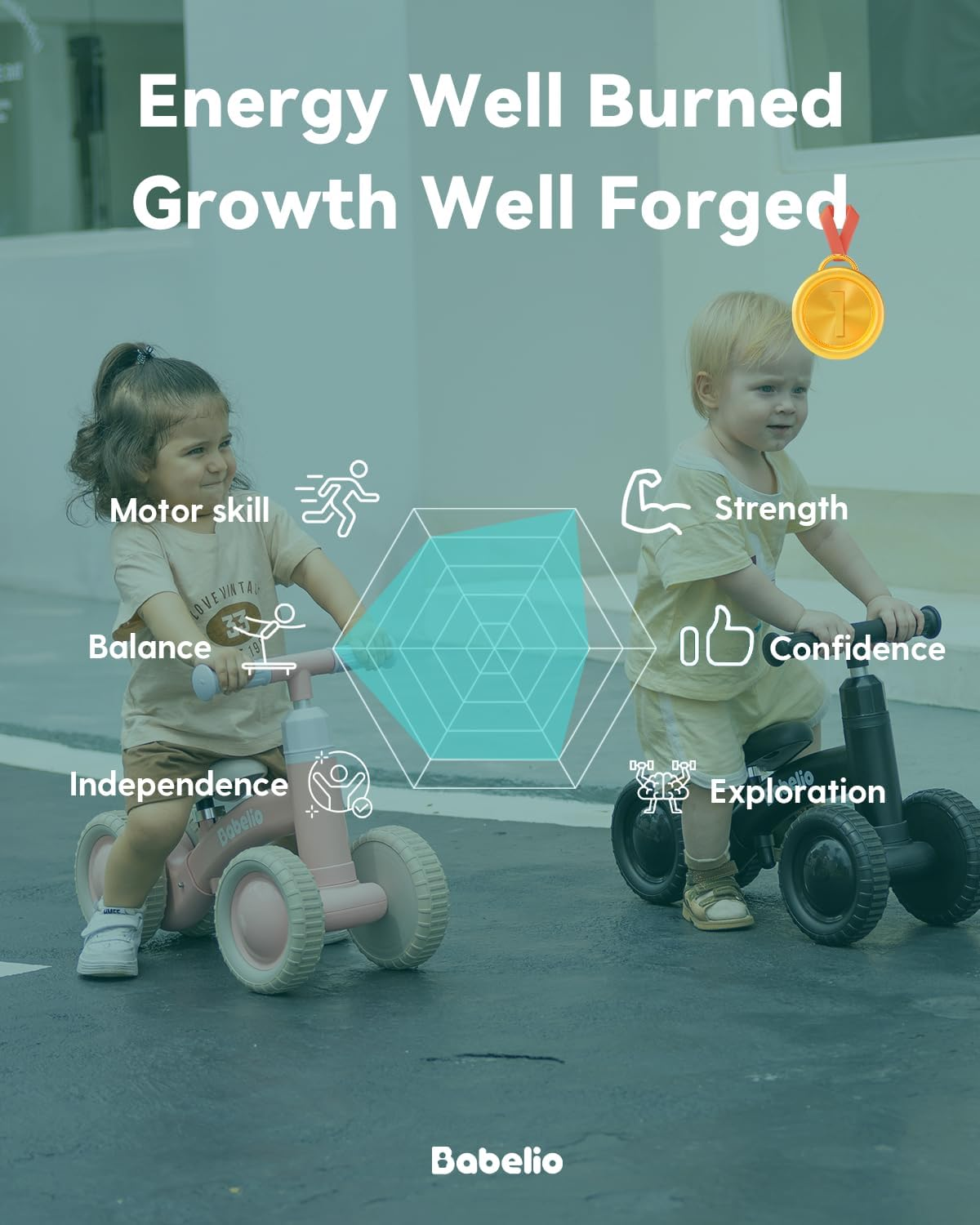 BABELIO Baby Balance Bike for 1 Year Old Boys Girls, 10-36 Month Toddler Balance Bike, 4-Wheel Off-Roader Design, Adjustable Seat & Handlebar - Black image number 4