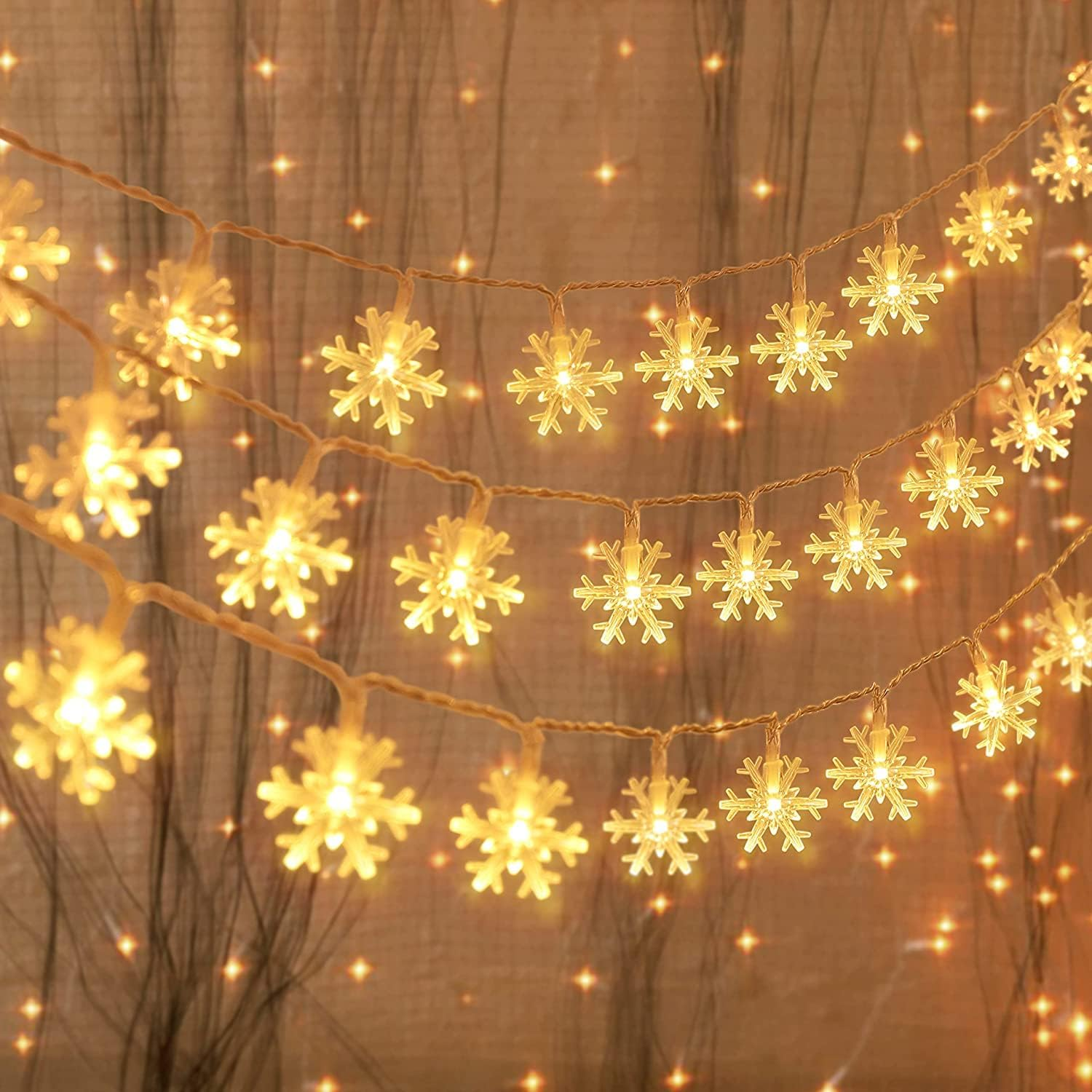EZONEDEAL LED Snowflake String Lights Battery Powered String Lights, Decoration Fairy Lights for Christmas Lights Wedding Birthday Party Patio Garden Home Bedroom Indoor & Outdoor (3M 20Leds) image number 3