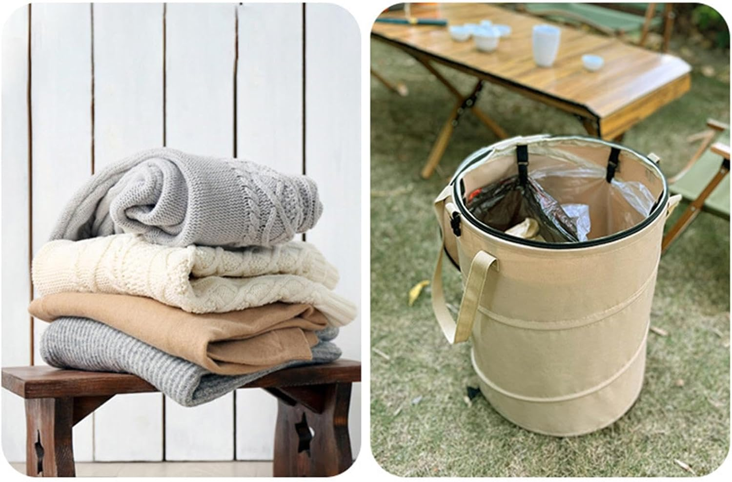 Tuxxjzm Foldable 37L Pop up Bin, Oxford Cloth, Beige, Rectangular, 34 X 40 Cm, 37L, 1.07 Lbs, Garden Waste Bin, Multi-Purpose Storage Bucket image number 6