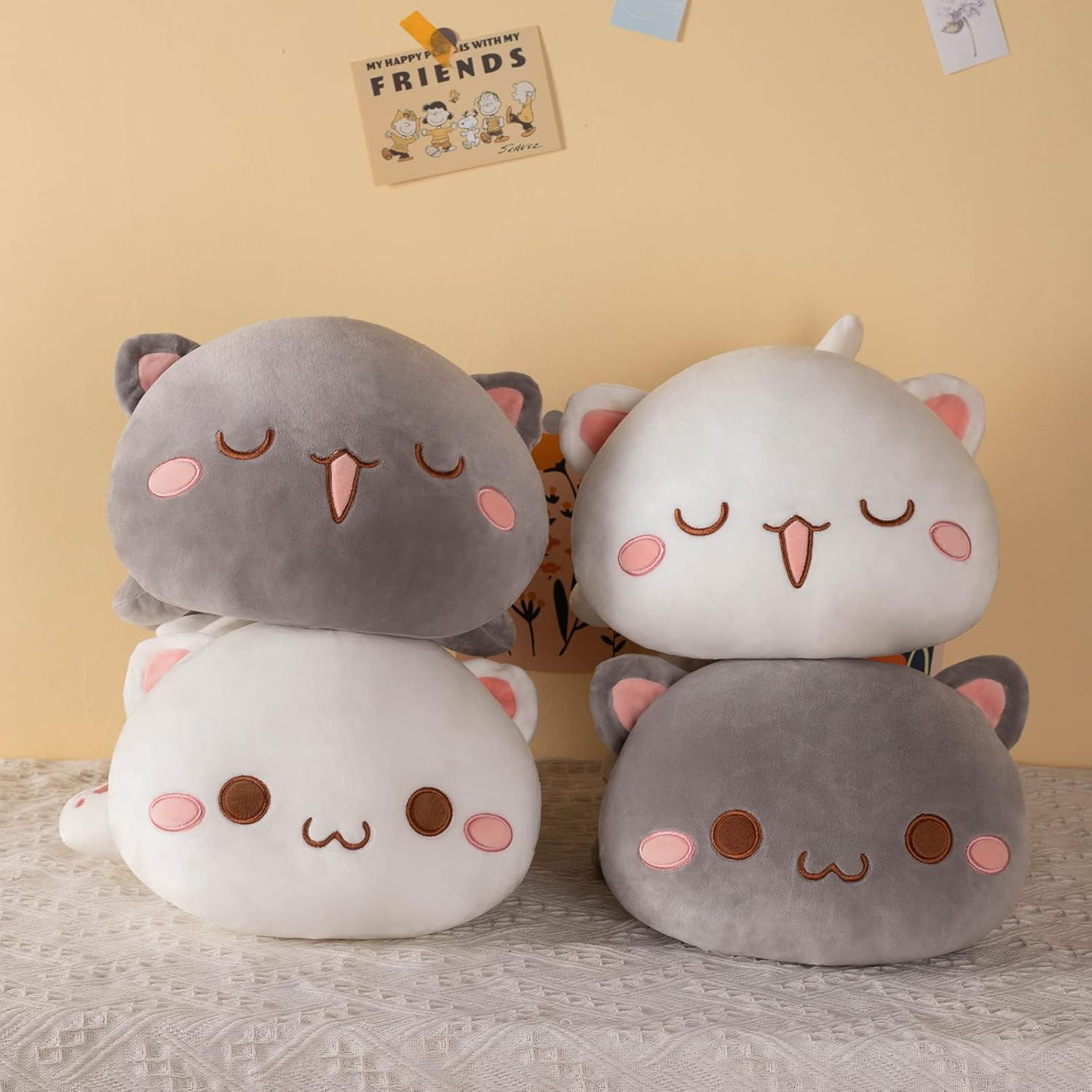 Weighted Stuffed Animals Plush, 3Lbs Weighted Stuffed Cat Plush 19.6", Soft Kawaii Cat Plush Pillow Kitten Kids Gifts（White round Eyes）