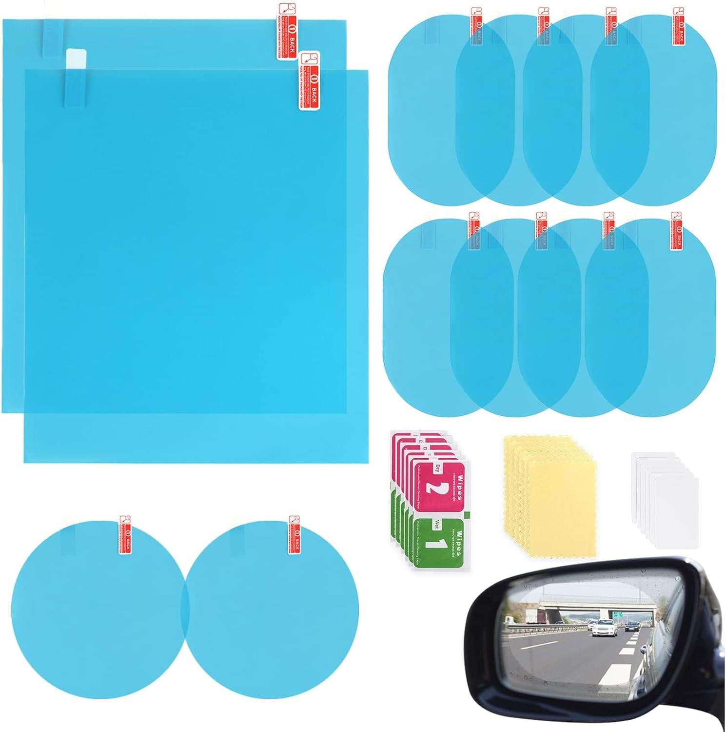 12 Pack Car Rearview Mirror & Side Window Rainproof Film - Anti-Fog/Anti-Glare/Waterproof Mirror Protective Film for Cars, Trucks, SUV, Bus image number 4