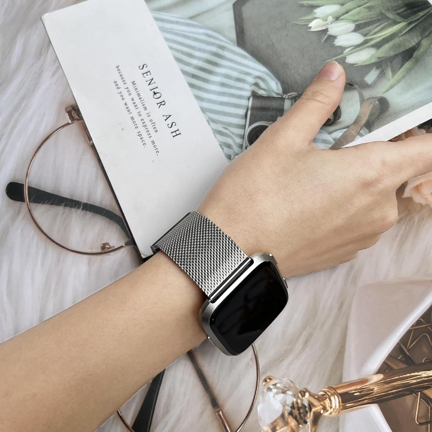 2-Pack Metal Bands for Fitbit Versa 2/ Versa Lite/Fitbit Versa Se/Versa Band, Stainless Steel Strap Bands for Versa 2 Bands Women Men Women Men image number 2