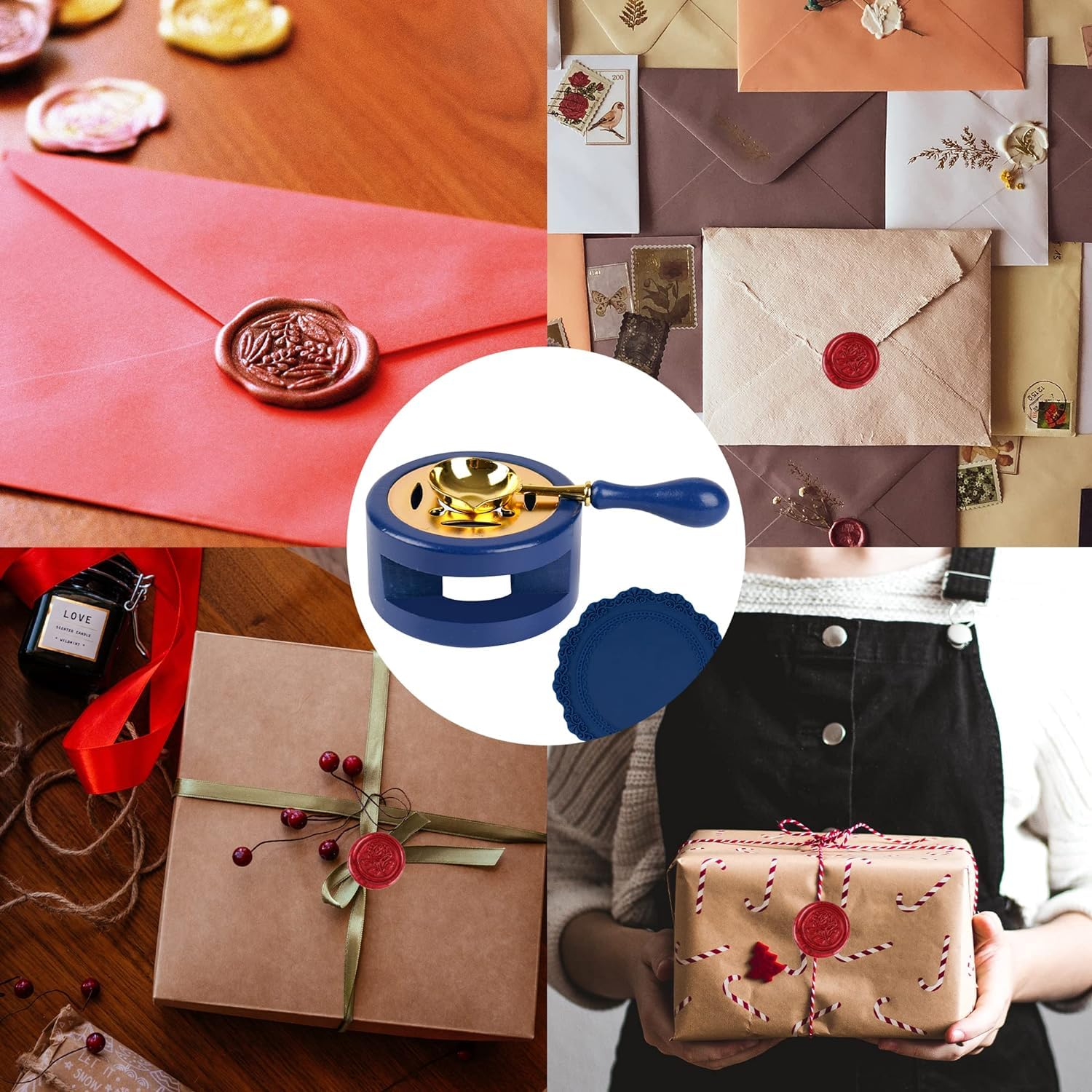 Wax Seal Kit, Wood Wax Seal Warmer, 2 PCS Wax Seal Melting Furnace Tool with Melting Spoon for Wax Sealing Stamp Letter Envelope, Wax Seal Sticks Sealing Wax Beads, Beech image number 1