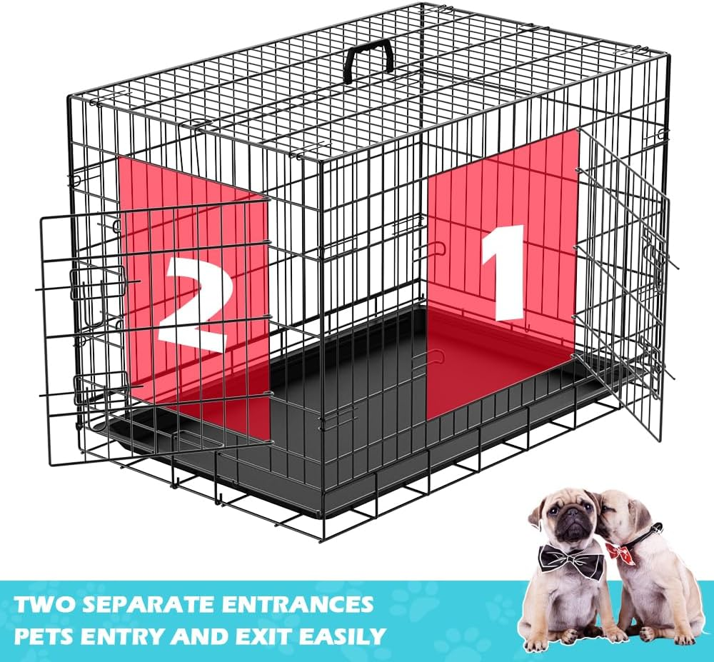 Advwin 36" Dog Cage Pet Crate Puppy Cat Foldable Metal Kennel 2 Doors with Removable Tray image number 5