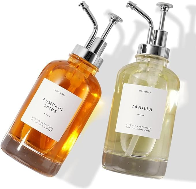 Coffee Syrup Dispenser for Coffee Bar, Coffee Pump Dispenser, Glass Syrup Bottle, Pump,16.9 Oz. 500 Ml,2 Piece Set, Gold Upgrade Pump (Silver) image number 5