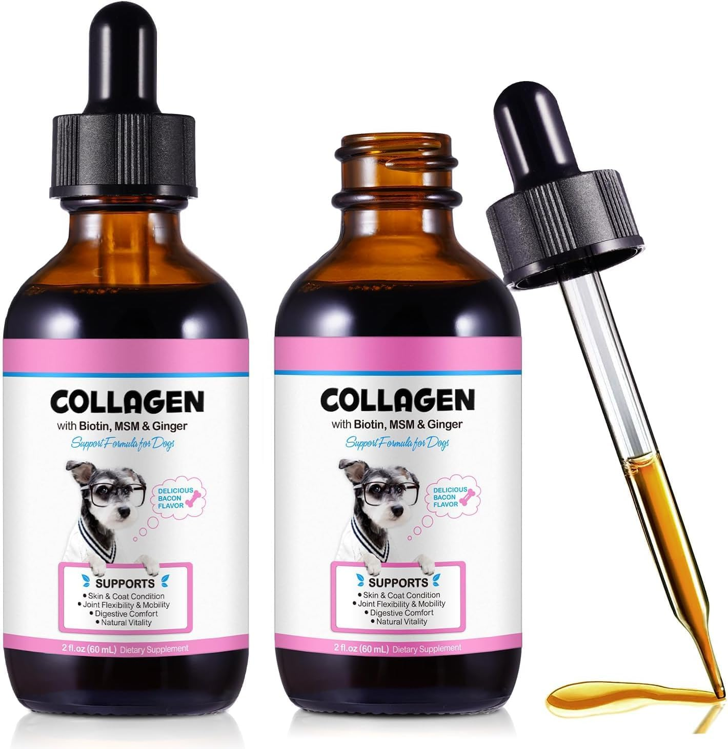 2Pcs Collagen for Dogs,Liquid Collagen for Dog,Skin & Coat Supplement for Dogs,Bacon Flavor,With Biotin,Msm & Ginger image number 6