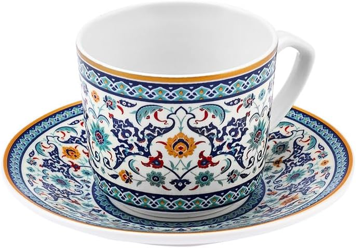 Karaca Beylerbeyi Porcelain Turkish Coffee Cup Set of 6, 12 Piece, 80Ml, White Blue Multi image number 1