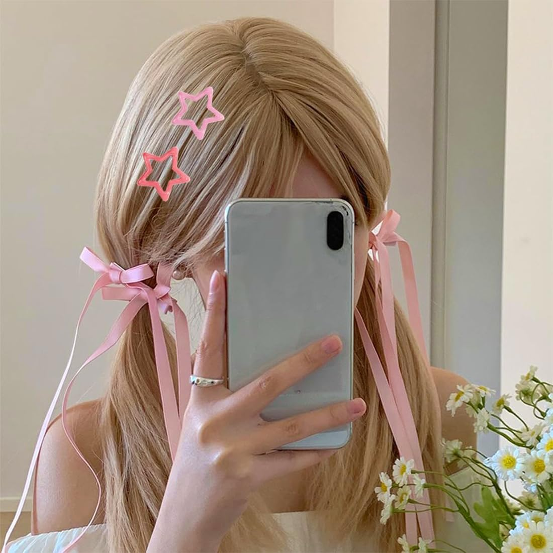 GGUFAY Star Hair Clips and Ribbon Hairpin, Hollowed Star Hair Clips, Hair Bows Girls for Children, Girls, DIY Hairstyles, Halloween, Christmas, Concerts and Daily Life (Pink) image number 2