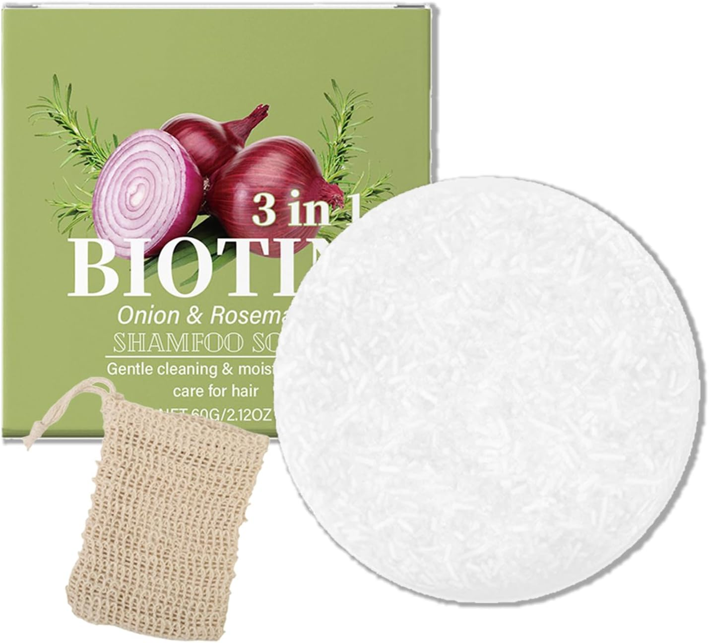Qguojie Onion Rosemary Shampoo Bar 60G | 3-In-1 Natural Solid Shampoo for Hair Growth | Deep Cleaning & Hydration | Improves Scalp & Strengthens Hair, Travel Size 60G (1) image number 2