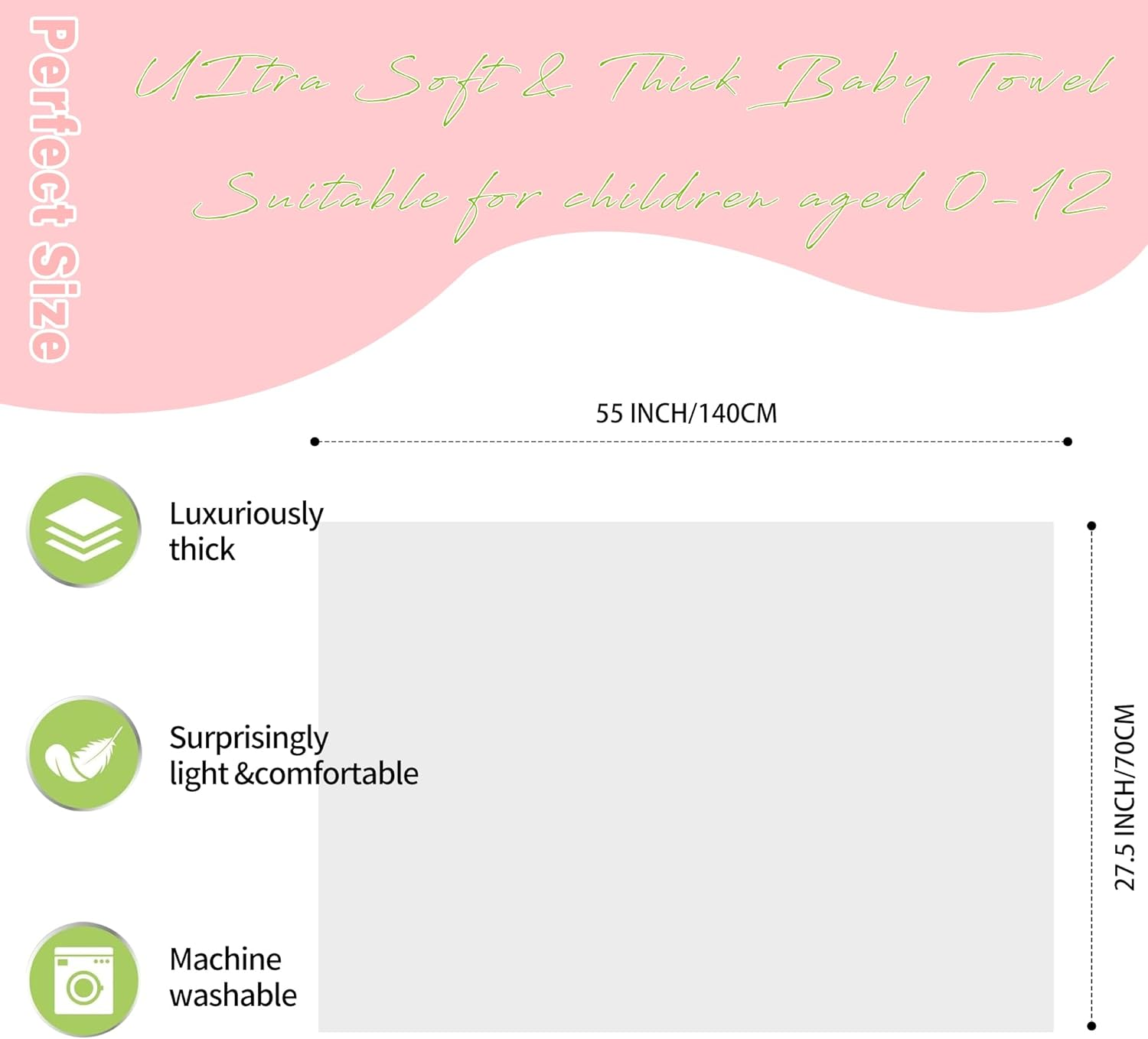 Hooded Towel for Kids, 2 Pack Coral Fleece Kids Bath Towels, Soft and Absorbent Toddler Towels with Hood Age 0-12 Years for Toddler, Infant, Kids - Large 27.5 X 55 Inch (Pink Unicorn & Green Dinosaur) image number 2