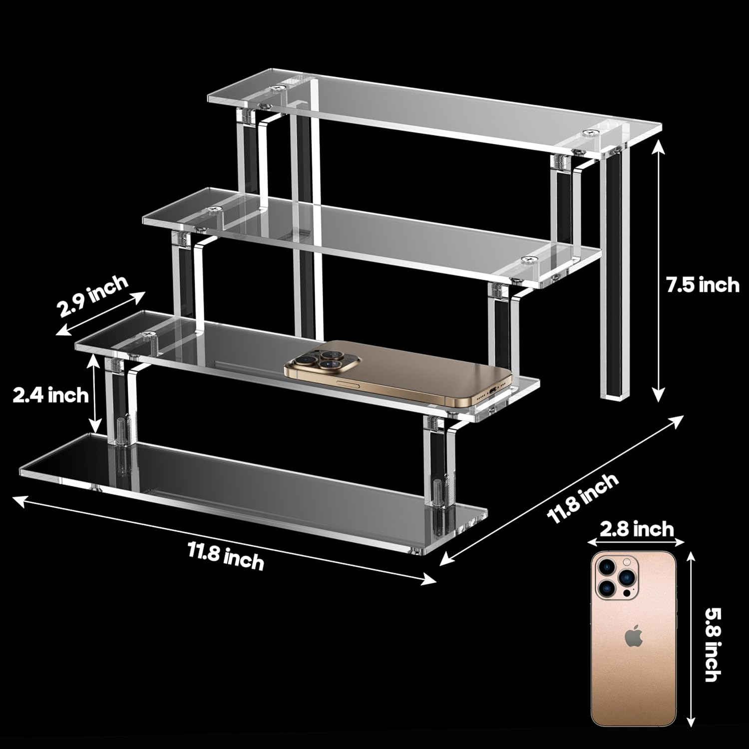 Display Stand, 12&rdquo; Perfume Organizer, Display Risers Acrylic Display Shelf for Perfume Cologne Makeup, Clear Acrylic Shelves, 4 Tier Acrylic Risers Cologne Stand for Wedding Party Birthday (1 Pack) image number 4