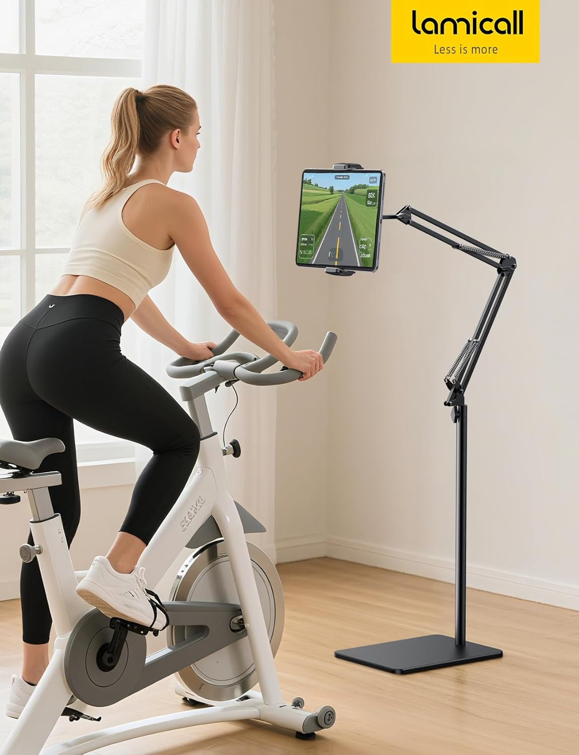 Floor Tablet Stand Phone Holder - Lamicall [55" Height Adjustable][ Flexible Arm] Multi Angle Tablet Holder, 5Lb Weighted Base Bed Mount for 4.7-13" Devices, Ipad Pro Air Mini, Kindle, Tabs, E-Readers image number 1