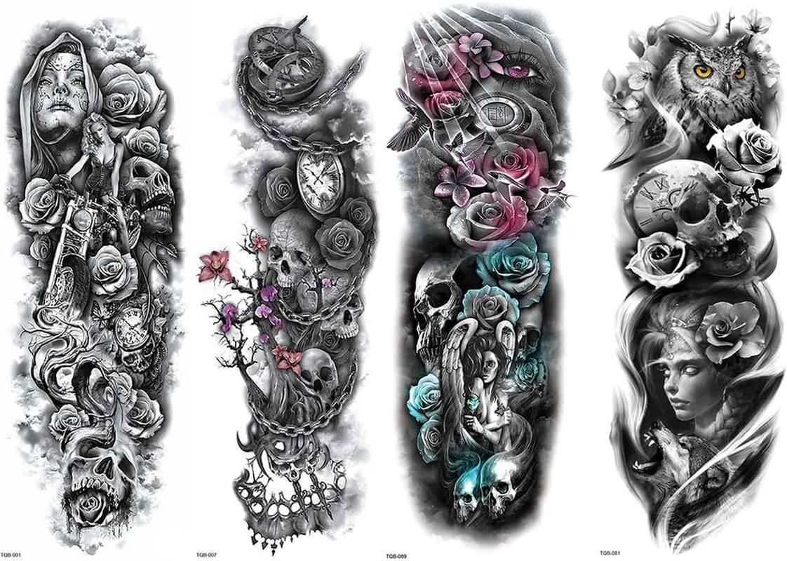 Temporary Tattoo Sticker Skull Crossbones Flower Fake Tattoo Body Abstract for Men Women for Boys Girls Couple Lover