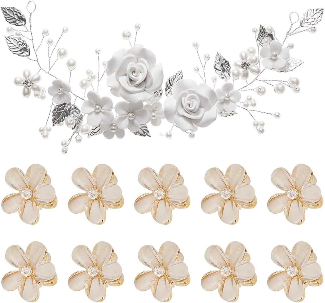 1 Piece Mosaic and Leaf Headdress and 10 Pieces Hair Clips, Elee and Simple Hair Accessories, Bridal Hair Accessories, Clothing Accessories, Hairstyle Accessories image number 1